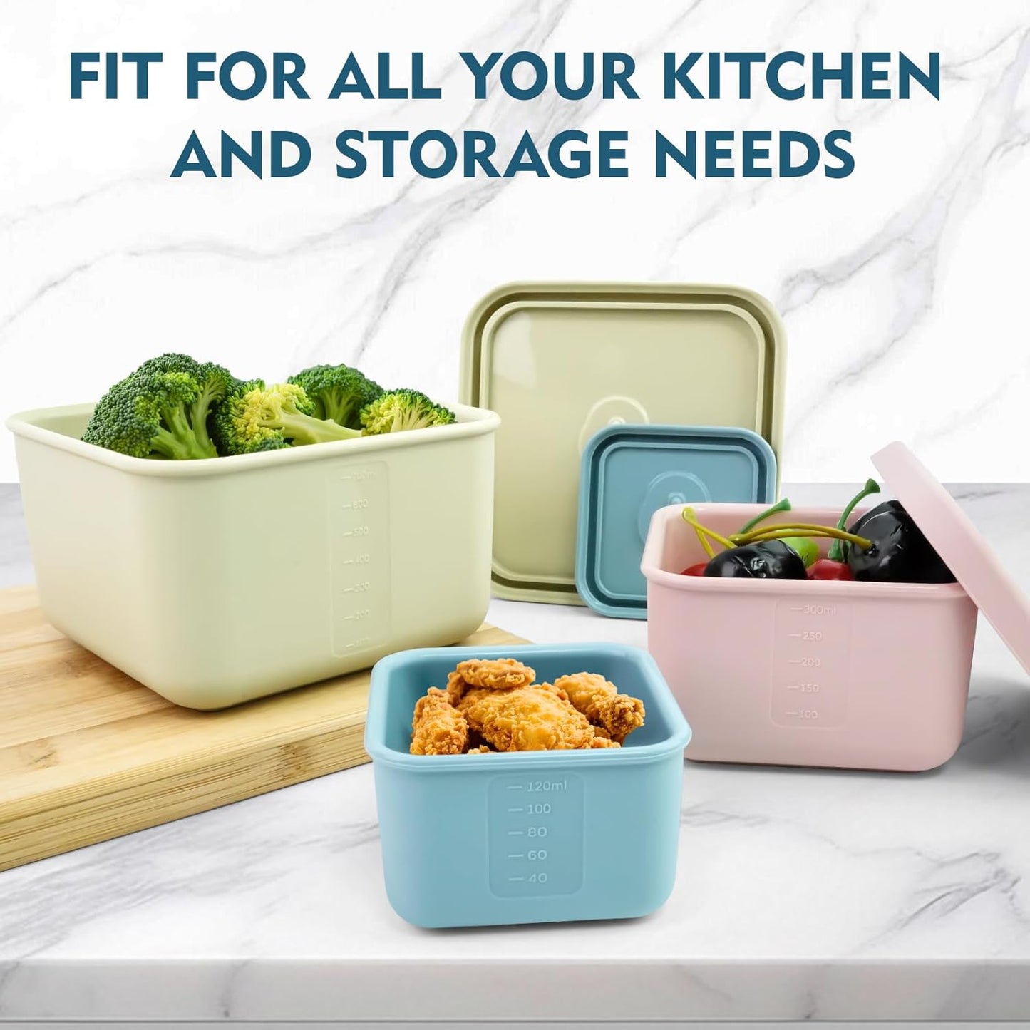 3 PCS Silicone Food Storage Containers with Lids，BPA Free Reusable Silicone Storage Containers for Food Freezer Containers Freezer Dishwasher Safe（24oz,10oz,4oz）