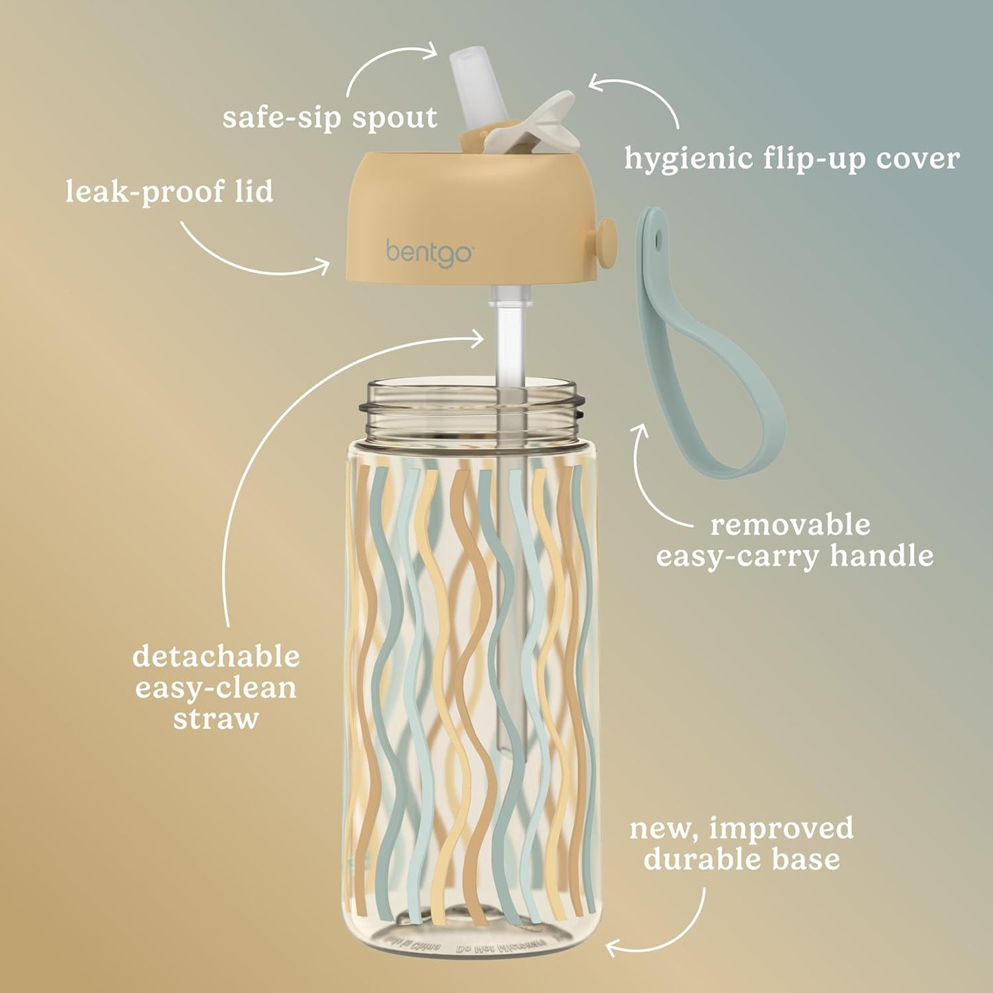 Bentgo Kids Water Bottle - Leak-Proof, Durable Tritan PFAS- & BPA-Free 15 fl oz, Kids/Toddlers Ages 3+ for School & Sports; Bite & Sip Spout, Carrying Handle, Dishwasher Safe (Unicorn)