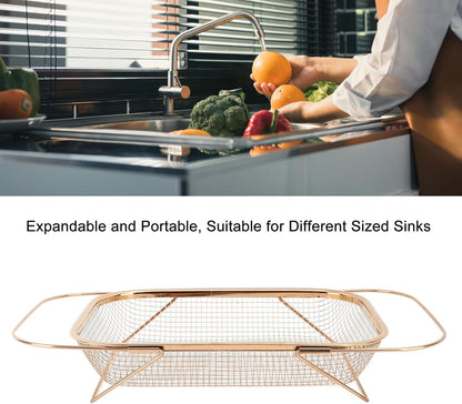 Stainless Steel Sink Strainer, Mesh Drain Basket with Grip Handles for Straining Vegetables Draining Fruits Kitchen Use