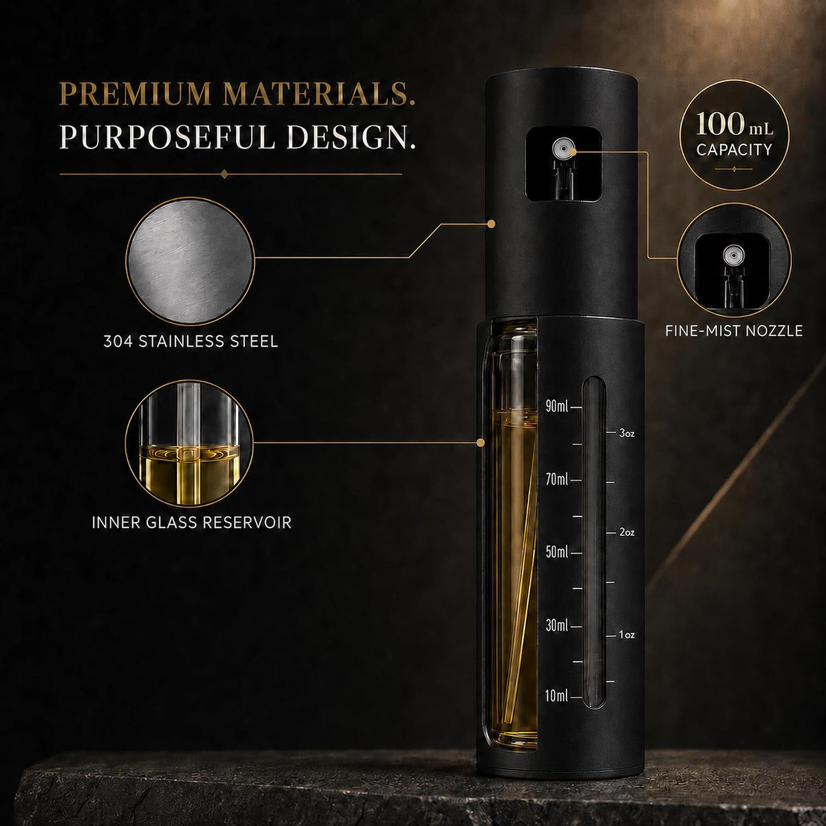 100 mL Glass Oil Sprayer Set with 304 Stainless Steel Outer Shell