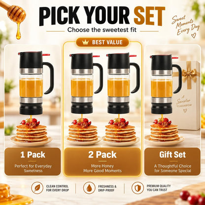 Honey Dispenser 9.8 Oz No Drip with Base 2026 Upgrade, Glass Honey Jar pot with Handle, Syrup Dispenser for Coffee or Tea, Mess Free Honey Dispenser for Honey and Syrup, Honey Container