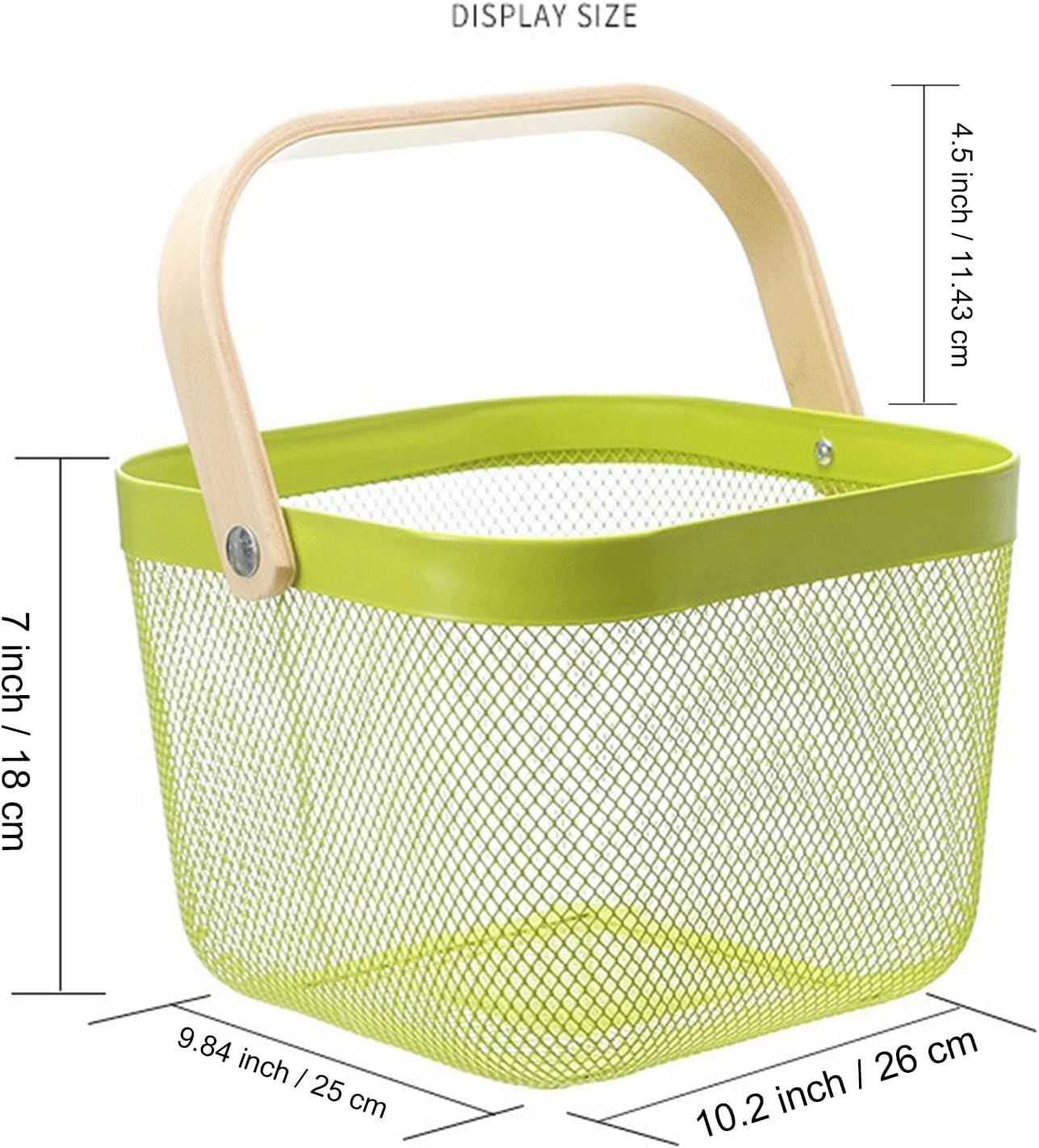 AJIODA Metal Mesh Steel Basket, Storage Organizer Basket Multi-functional Hanging Kitchen Baskets Fruit Basket Bin with Bamboo Handle for Kitchen Bathroom Picnic Shopping Decor Cabinet Home, Blue