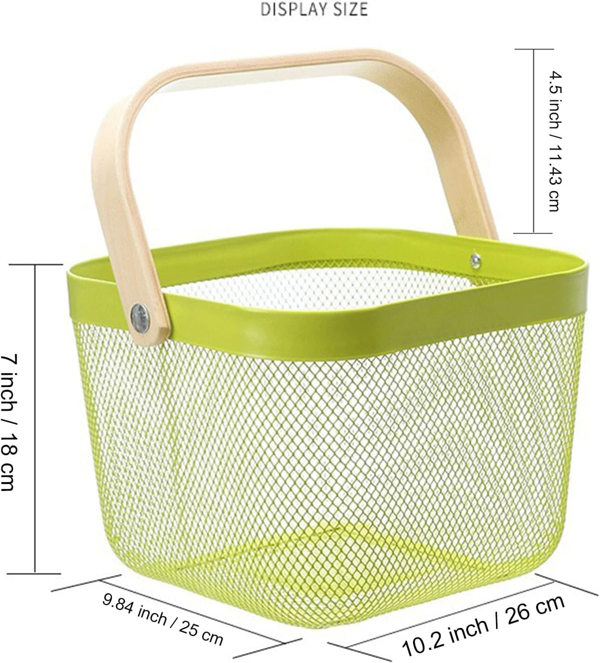 AJIODA Metal Mesh Steel Basket, Storage Organizer Basket Multi-functional Hanging Kitchen Baskets Fruit Basket Bin with Bamboo Handle for Kitchen Bathroom Picnic Shopping Decor Cabinet Home, Blue