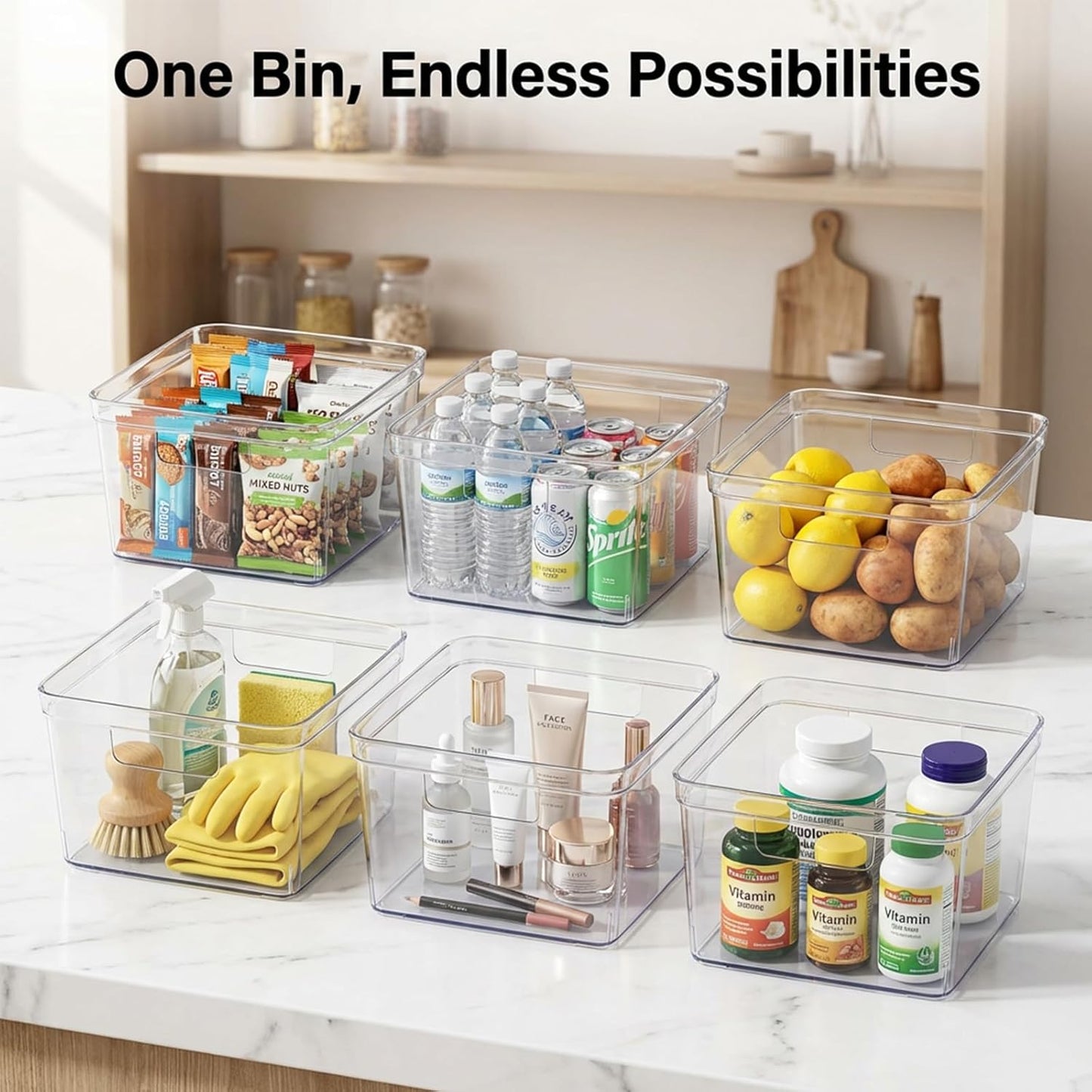 MOONEDGE 4-Pack Clear Cube Storage Bins,10x10 Plastic Organizer Boxes with Handles, Open-Top Square Containers for Closet,Pantry,Fridge,Kitchen,Bathroom,Laundry Room,UnderSink and Cabinet Organization