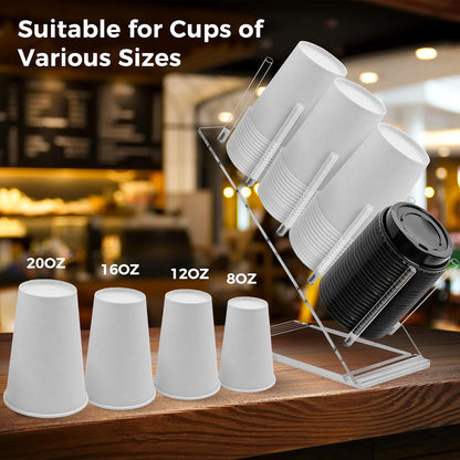 Acrylic Cup and Lid Holder, Adjustable Holder Organizer Disposable Cup Dispenser Stand with Coffee Pod, Creamer Straw Organizer Countertop for Coffee Bar Station Bakery Breakroom
