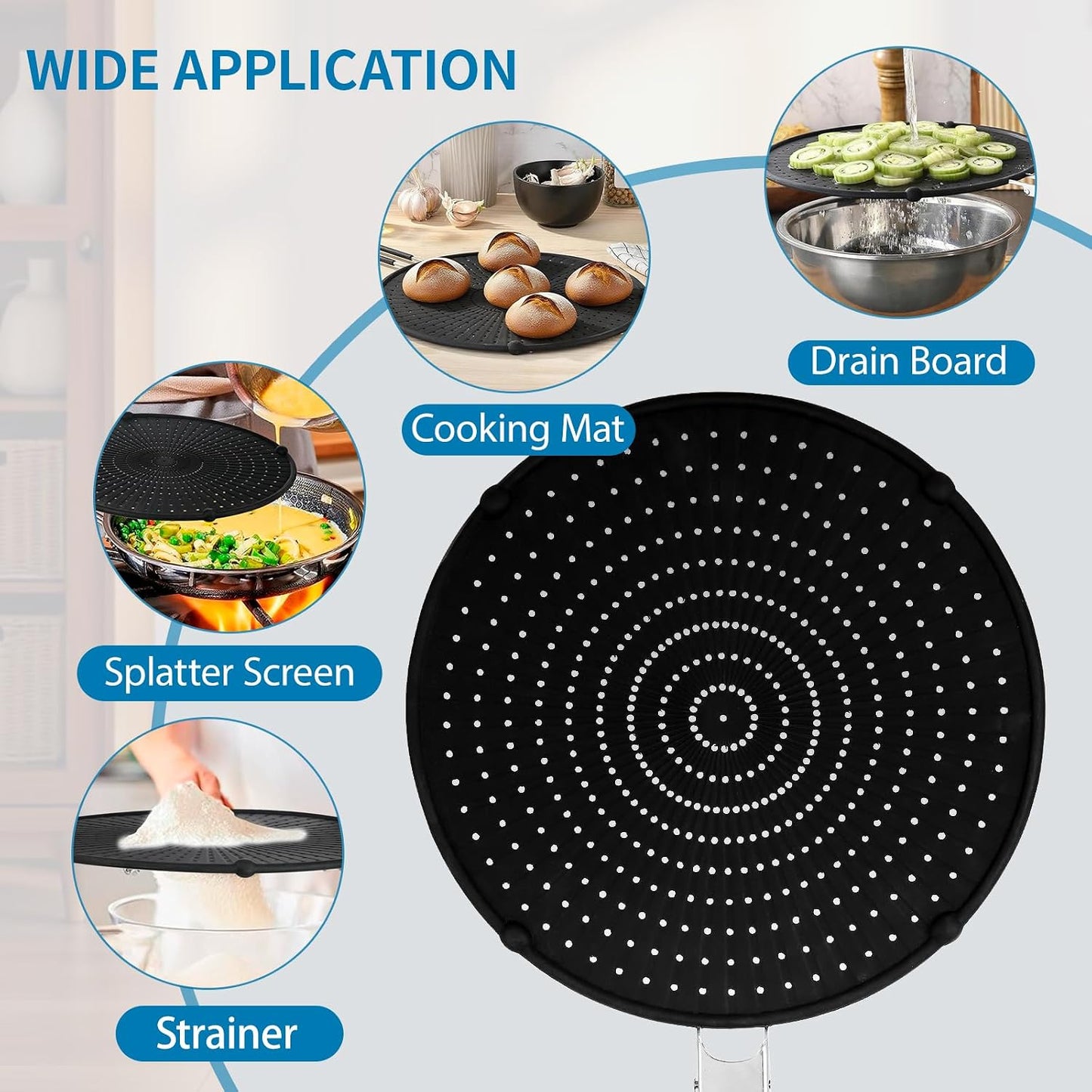 Splatter Screen Compatible with Hexclad,Silicone,12.5 Inches | Heat Resistant,with Folding Handle,Grease-Free Cooking,Dishwasher Safe,12.5 Inches,Black