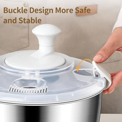 5.3 Qt Stainless Steel Salad Spinner, BOMANSI BOMS Large Salad Spinners Vegetable Spinner, Lettuce Spinner, Fruit Washer, Dishwasher Safe, 304 Stainless Steel Bowl & Basket, Beige