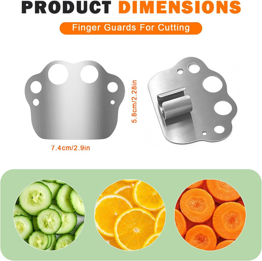 2 Pack Cat Paw Finger Guards for kitchen, 1 Single & 1 Double Finger Protectors with Herb Stripper, Stainless Steel Hand Guards Knife Guard for Safe Chopping, Kitchen Tool to Protect Fingers