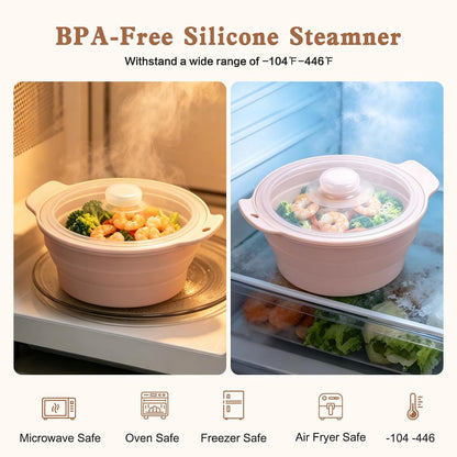 42oz Upgraded Silicone Foldable Microwave Steamer (Light Green)