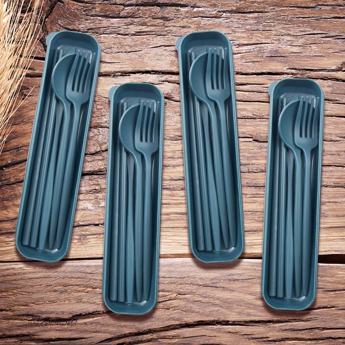 ELANE 4 Sets Reusable Travel Utensils Set with Case,Camping Cutlery Set Reusable Cutlery Set with Case,Utensil Sets for Lunch Picnic Daily Use Outdoor