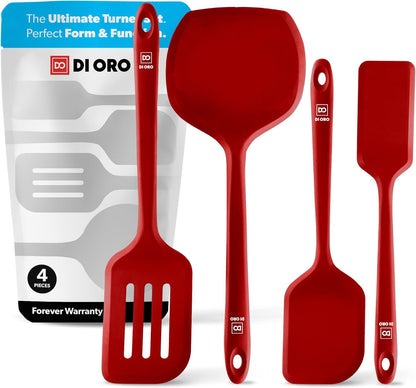 DI ORO Silicone Turner Spatula Set - Kitchen Spatulas for Nonstick Cookware - Cooking Utensils for Flipping Eggs & Pancakes - 600°F Heat-Resistant BPA Free Turners - Dishwasher Safe (4pc, Black)