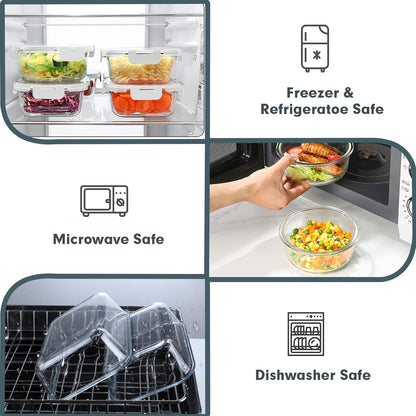 VERONES 30 Pieces Glass Meal Prep Containers Set, Stackable Glass Food Storage Containers with Lids-Airtight Lunch Containers，for Microwave, Oven, Freezer & Dishwasher,Grey