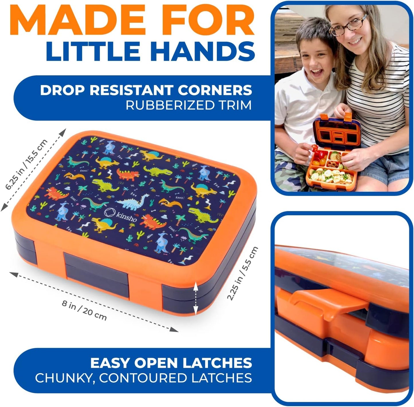 Kinsho Bento Lunch Box for Kids Toddlers, 5 Portion Control Sections, BPA Free Removable Plastic Tray, Pre-School Kid Toddler Daycare Lunches, Snack Container Ages 3 to 7 (Blue Space Rockets)