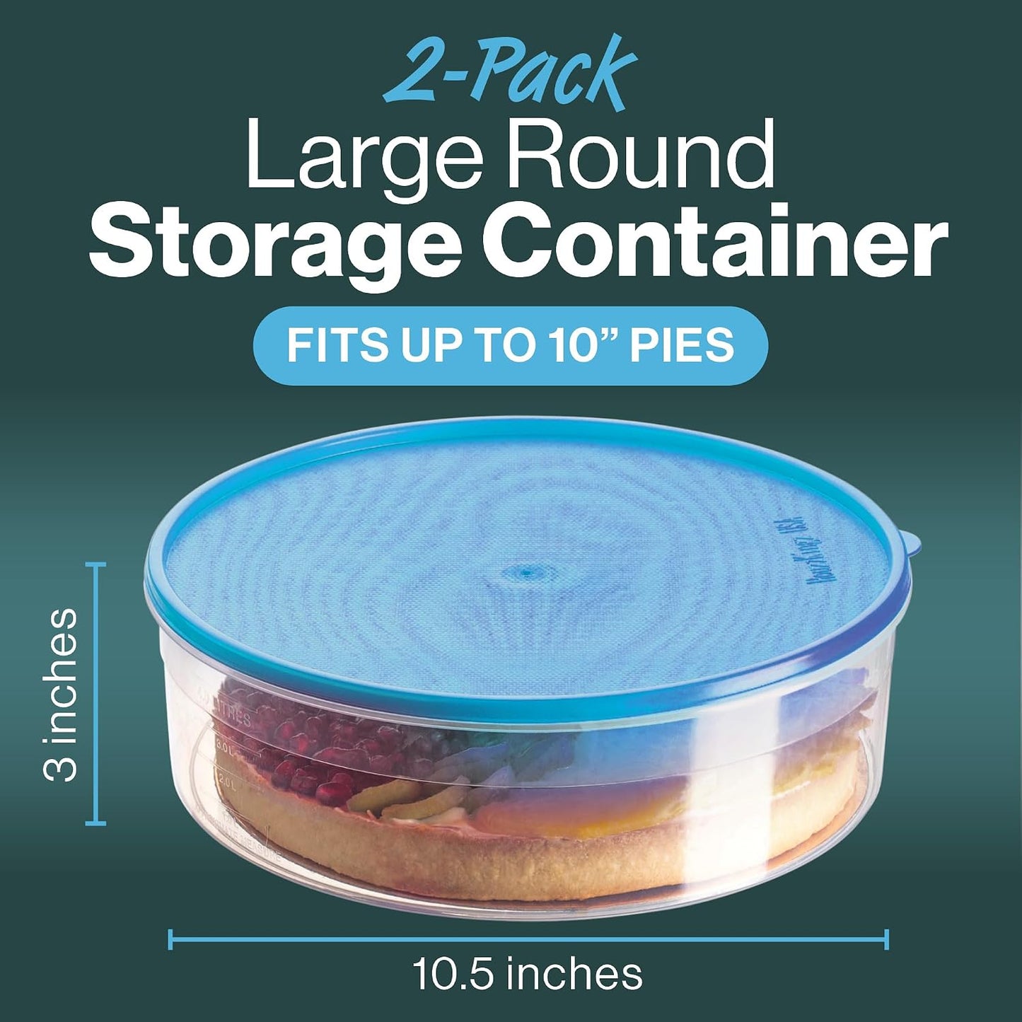 2 Pack Pie Carrier Cake Storage Container with Lid | 10.5" Large Round Plastic Cupcake Cheesecake Muffin Flan Cookie Tortilla Holder Storage Containers Airtight | Pie Keeper Transport Container