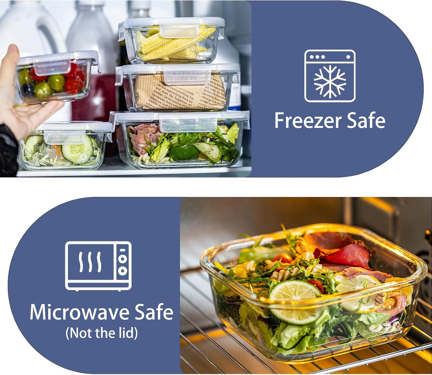Airtight Glass Food Storage Containers with Lids (4-Piece Set) - Leakproof BPA-Free Glass Containers for Soup, Leftovers, Meal Prep, Office Lunch - Microwave, Dishwasher & Freezer Safe