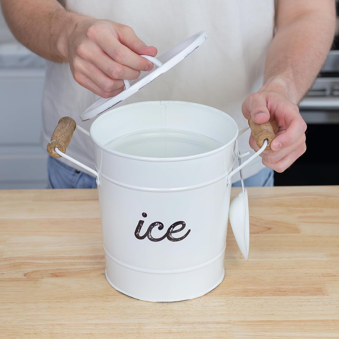 AuldHome Design Farmhouse Enamelware Ice Bucket (Black); Retro Style Insulated Metal Ice Server