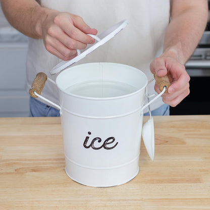 AuldHome Design Farmhouse Enamelware Ice Bucket (Black); Retro Style Insulated Metal Ice Server