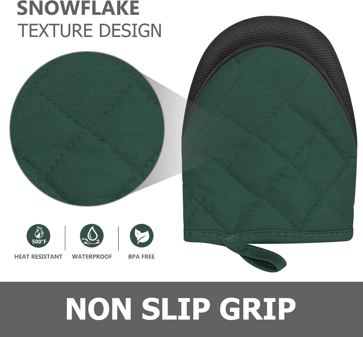 1 Pair Short Oven Mitts - Silicone Kitchen Oven Gloves High Heat Resistant 500℉, Mini Oven Mits with Non-Slip Grip Surfaces and Hanging Loop for BBQ, Baking, Cooking and Grilling (Black)