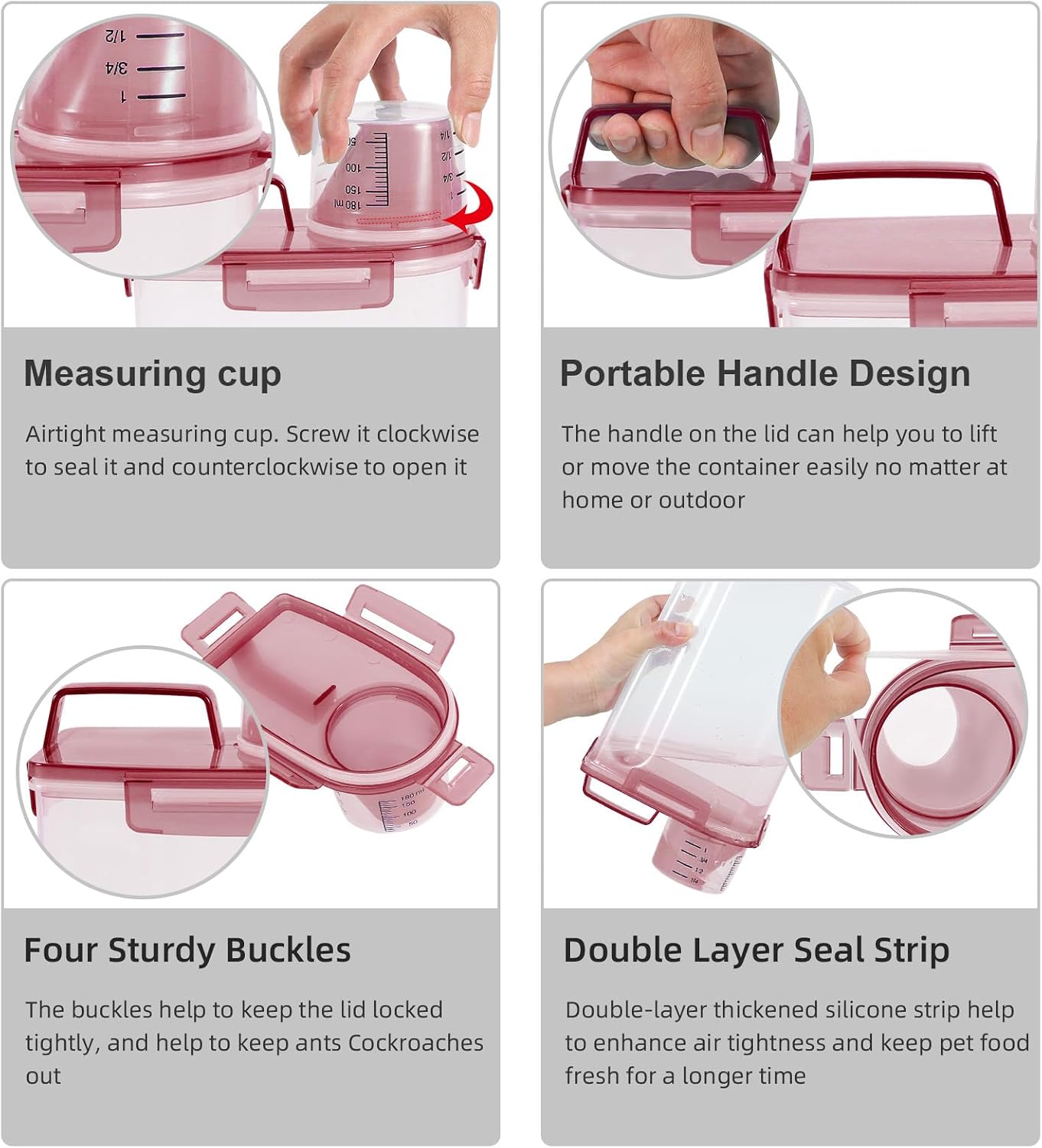 LEAWALK Airtight Small Cat Dog Pet Food Storage Containers BPA Free, with Large Pour Spout/1 Measuring Cup/ 4 Safety Locks and Double-layer Silicone Strip (Olive Gray x 2, 3L-2pack)