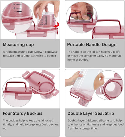 LEAWALK Airtight Small Cat Dog Pet Food Storage Containers BPA Free, with Large Pour Spout/1 Measuring Cup/ 4 Safety Locks and Double-layer Silicone Strip (Olive Gray x 2, 3L-2pack)