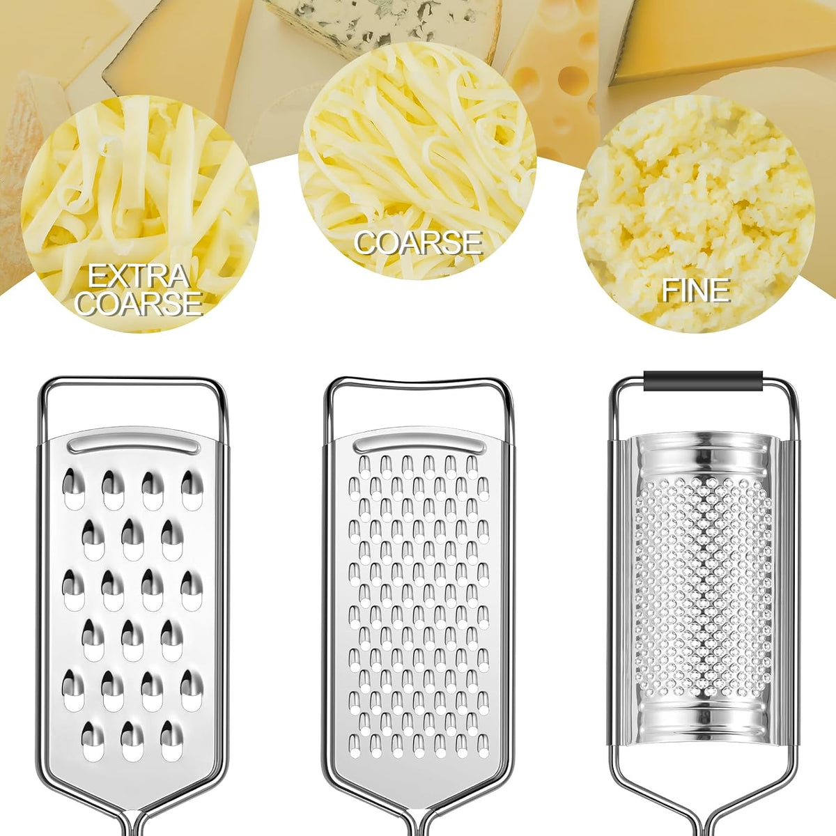 Cheese Grater, Sopito 3 Packs Stainless Steel Lemon Zester Grater with Silicone Handle for Cheese, Chocolate, Spices, and More