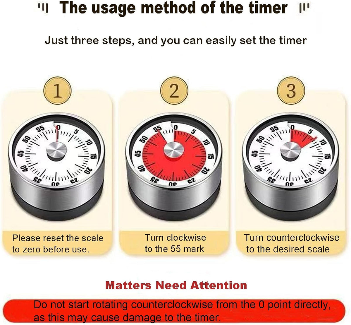 Visual Timer for Cooking Classroom, No Batteries Required，Magnetic (White)