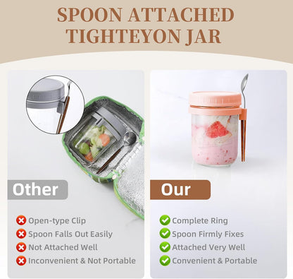 6 Pack Overnight Oats Containers with Lids and Spoons - 16 Oz Glass Mason Jars for Overnight Oats Airtight Jars Leak Proof Oatmeal Container Meal Prep Jar for Yogurt,Milk,Cereal,Fuirt,Salad