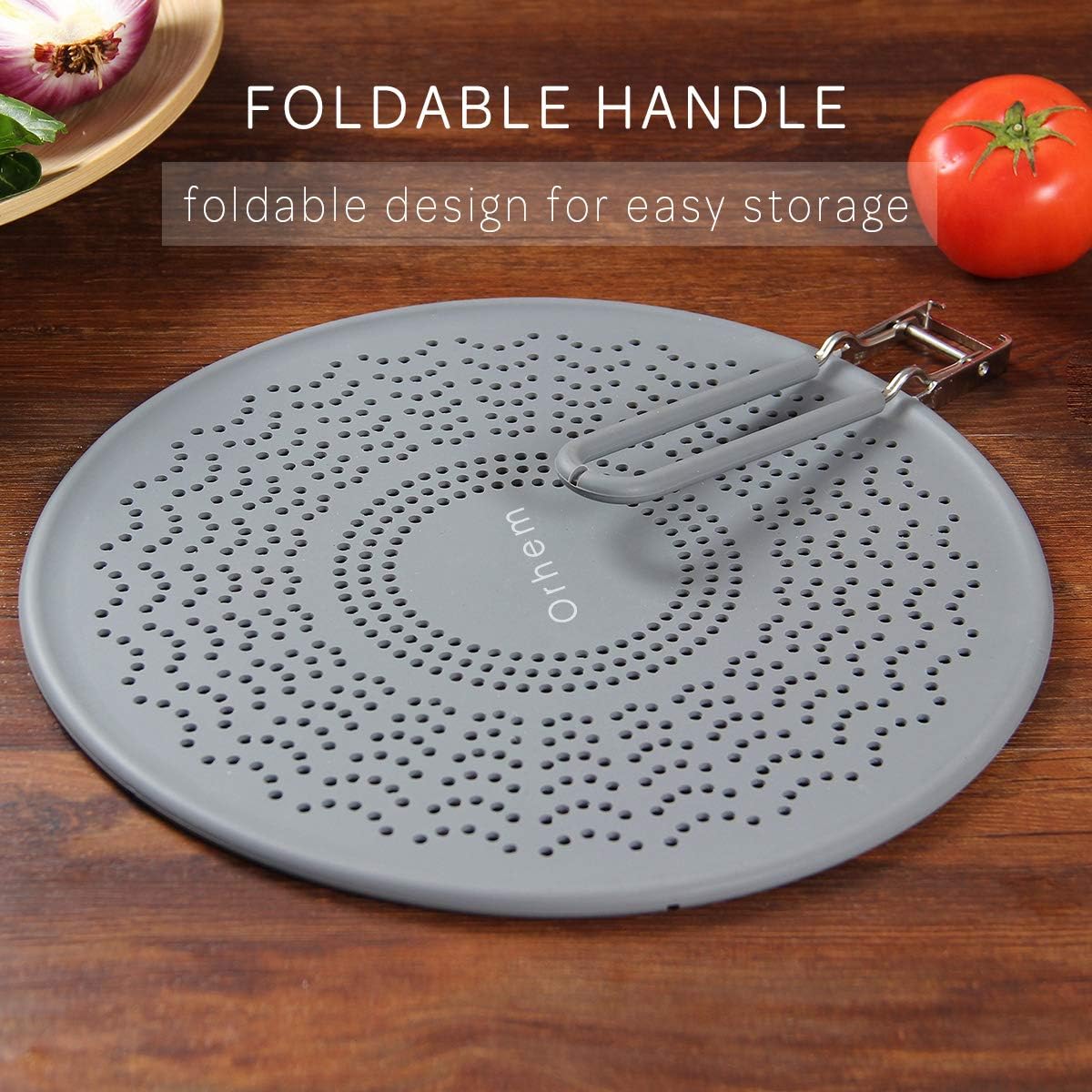13” Silicone Splatter Screen Pan Cover with Folding Handle, Heat Insulation Cooling Mat, Strainer, Drain Board, Oil Splash Guard for Frying Pan