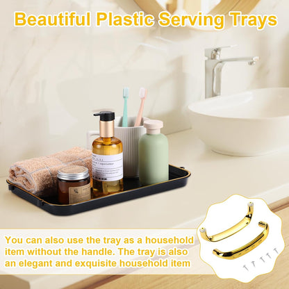 Rtteri Set of 6 Serving Platters with Handles 18.3/16.73/14.8 Inch Large Rectangular Trays, Reusable Pet Plastic for Entertaining, Dinner Parties, Weddings(Round Beads Handles,White)