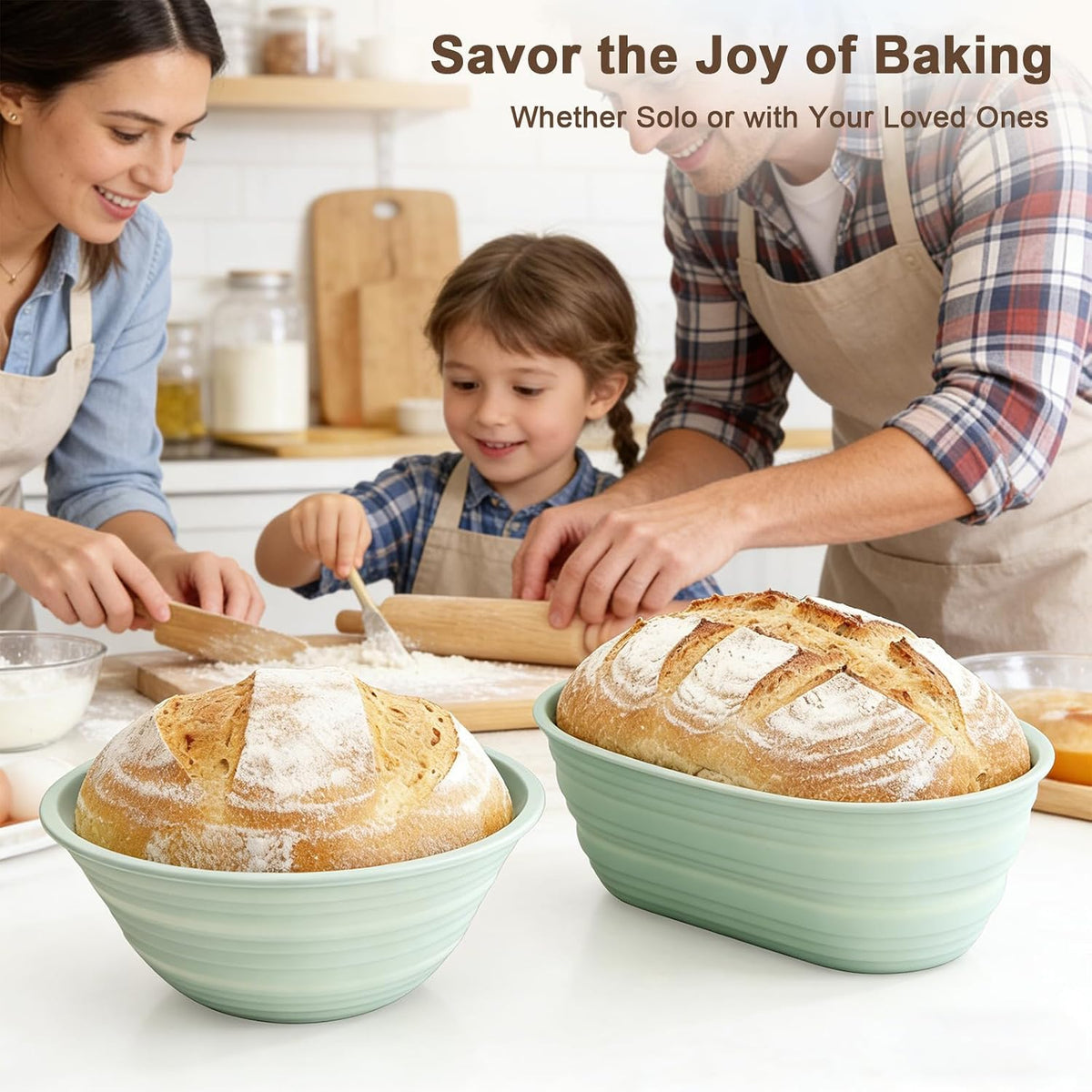 JOCXSPI Upgraded Thickened Silicone Banneton Proofing Baskets with Lids