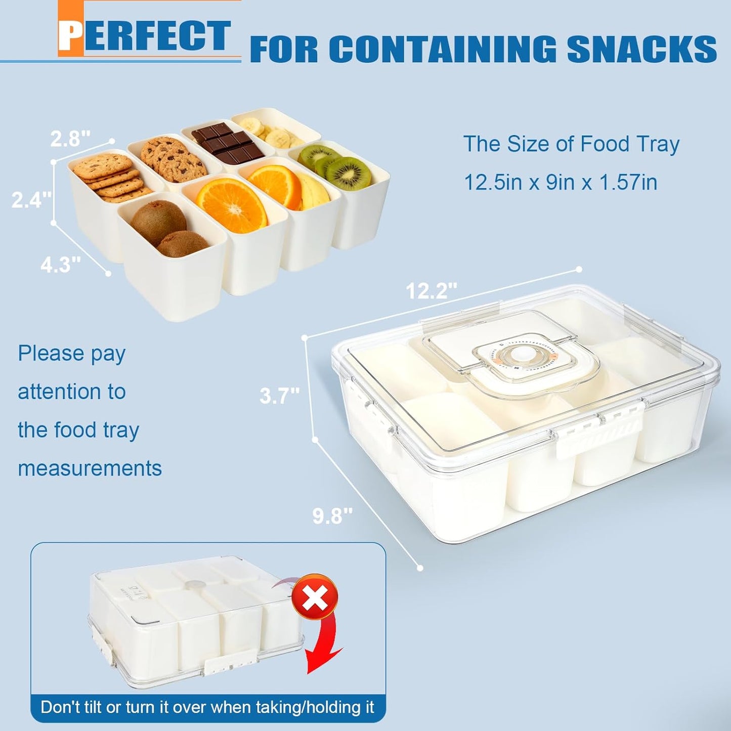 Snackle Box Containers, Travel Snack Box Container with Insulated Bag, 8 Compartments Divided Serving Snack Tray with Lid, Portable Snacklebox, Charcuterie Fruit Platterbox Keep Food Fresh for picinic