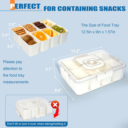 Snackle Box Containers, Travel Snack Box Container with Insulated Bag, 8 Compartments Divided Serving Snack Tray with Lid, Portable Snacklebox, Charcuterie Fruit Platterbox Keep Food Fresh for picinic