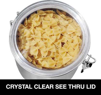 Oggi Stainless Steel Kitchen Canister 62 fl oz - Airtight Clamp Lid, Clear See-Thru Top - Ideal for Kitchen Storage, Food Storage, Pantry Storage. Large Size 5" x 7.5".