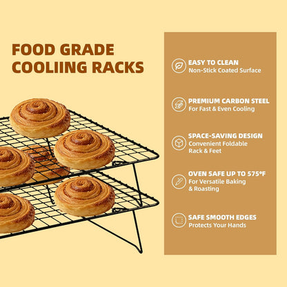 Cooling Rack 16"x10", 3-Tier Stackable & Collapsible Cooling Racks
