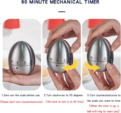 Cute Egg Shape Kitchen Timer, 60 Minute Mechanical Countdown Timer, Wind Up Cooking Timer with Loud Alarm, No Battery Needed, Visual Timer for Kids Classroom Baking and Home Use