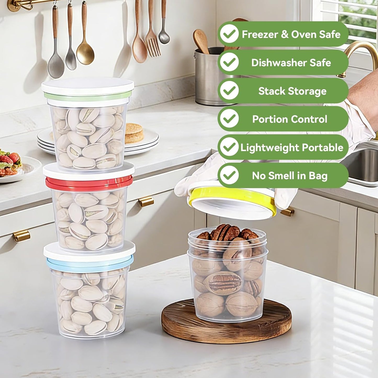 6 Pack 10oz Food Storage Containers, Plastic Containers with Twist Top Lid, Reusable Dishwasher Freezer Safe Airtight, Takeout Container - Ideal for Soup and More