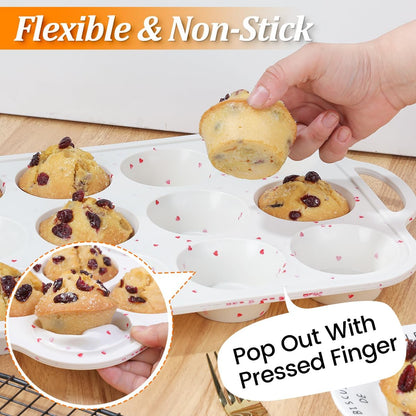 CAKETIME Mini Muffin Pan, Metal Reinforced Frame Mini Cupcake Pans 24 Cups Nonstick Muffin Silicone Molds with Handle for Baking Muffins, Cupcakes, Egg Bites 2 Pack