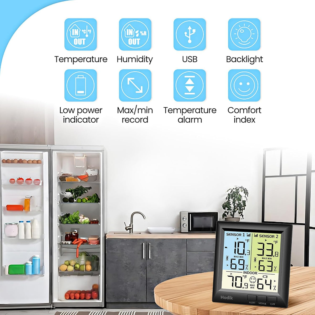 Wireless Fridge Freezer Thermometer with Alarm, 330FT Sensor