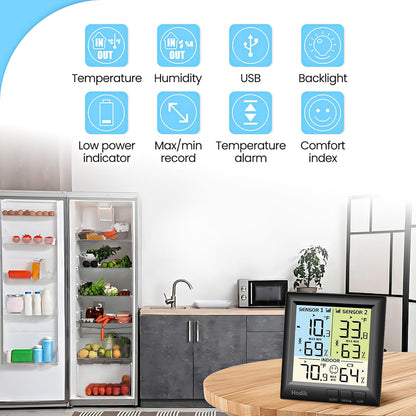 Wireless Fridge Freezer Thermometer with Alarm, 330FT Sensor