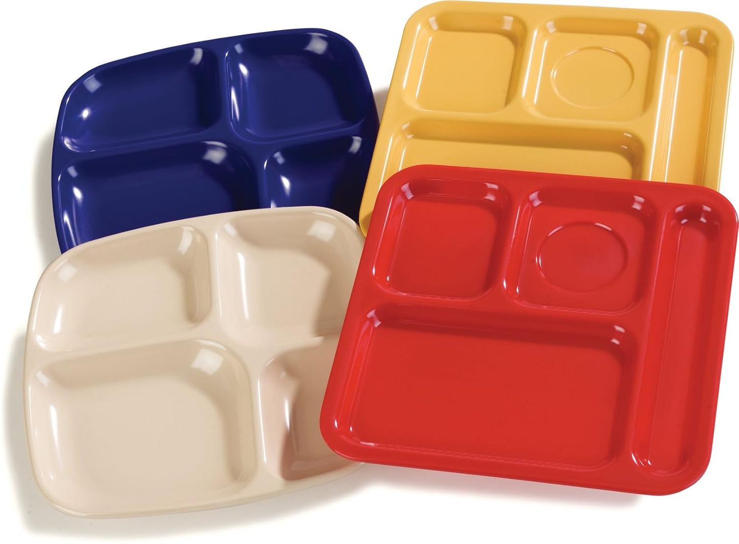 Carlisle FoodService Products Melamine Lunch Tray with 4 Compartments, Right Handed Cafeteria Tray with Divided Compartments for Food, 10" x 9.75", Dark Blue