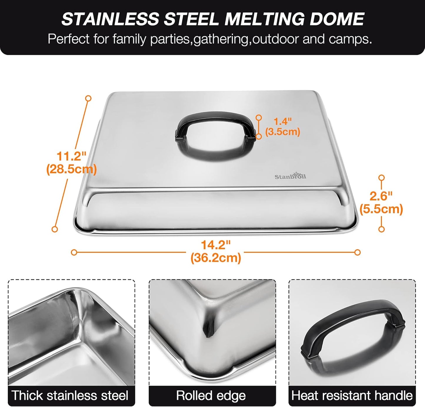 Stanbroil Melting Dome & Grill Press Kit- Stainless Steel Basting Cover Cheese Melting Dome with Cast Iron Burger Bacon Press for Flat Top Griddle Grill Indoor/Outdoor