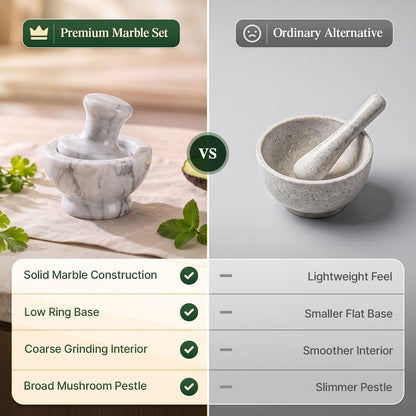 Flexzion Small Marble Mortar and Pestle Set, 4-Inch 1/2-Cup Bowl, White