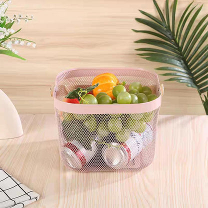 AJIODA Metal Mesh Wire Basket, Large Steel Basket with Wooden Handle Storage Organizer Basket Multi-functional Hanging Kitchen Baskets Fruit Baskets for Kitchen Bathroom Cabinet Pantry Snacks, Black