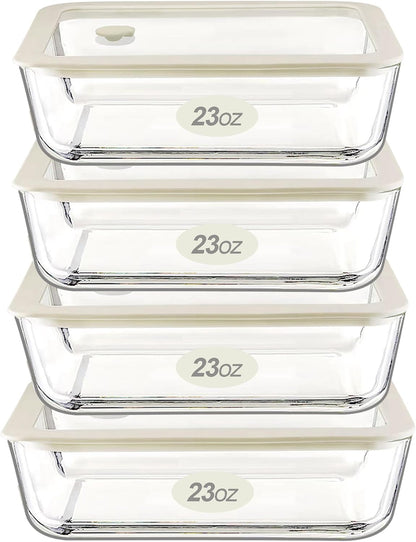 Urban Green Glass Food Container Set with Glass Lid, 3 Pack, Food Storage Containers Set, Airtight, LeakProof, 100% Plastic Free, Meal Prep Containers (White Color)
