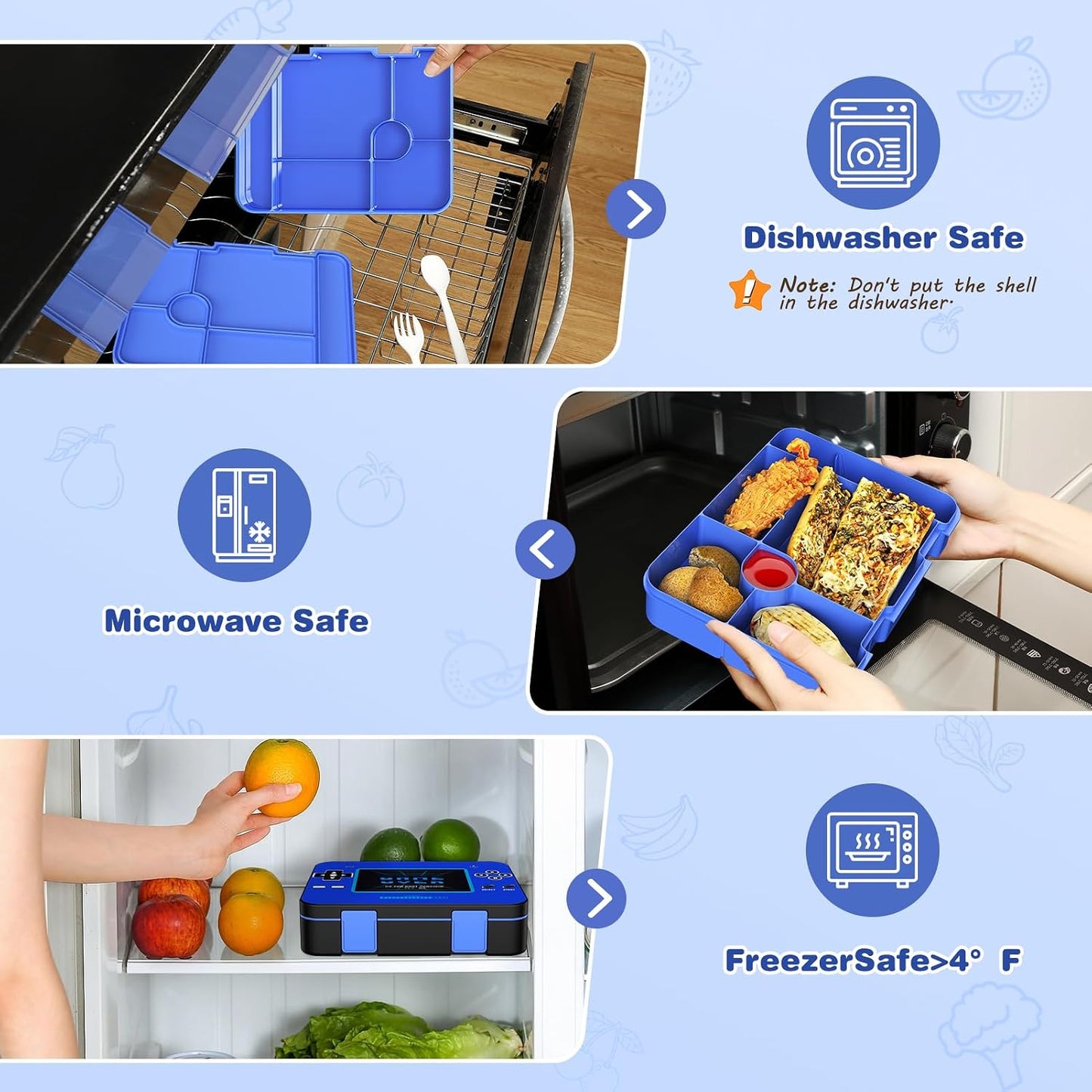 ACESAK Game luminous Boys Backpack - Bento Box with Insulated Lunch Bag Pencil Case, Utensils Set for Kids, 6 Leakproof Compartments Removable Tray Lunches or Snack Container (Blue)