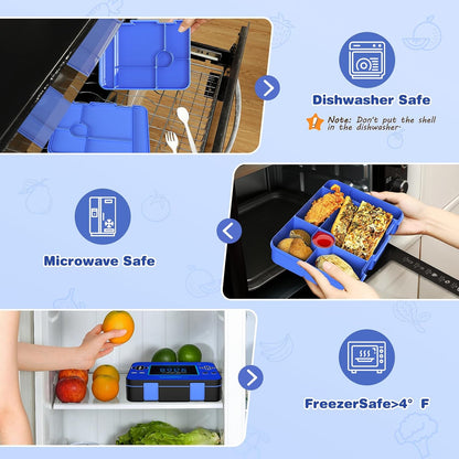 ACESAK Game luminous Boys Backpack - Bento Box with Insulated Lunch Bag Pencil Case, Utensils Set for Kids, 6 Leakproof Compartments Removable Tray Lunches or Snack Container (Blue)