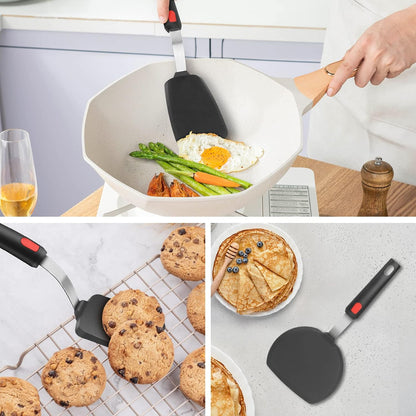 Hotec Silicone Spatula Turner for Nonstick Cookware, Cooking Spatulas 600°F Heat Resistant Large Flexible Rubber Spatula Set of 3, Kitchen Utensils for Flipping Eggs, Burgers, Pancakes, Crepes