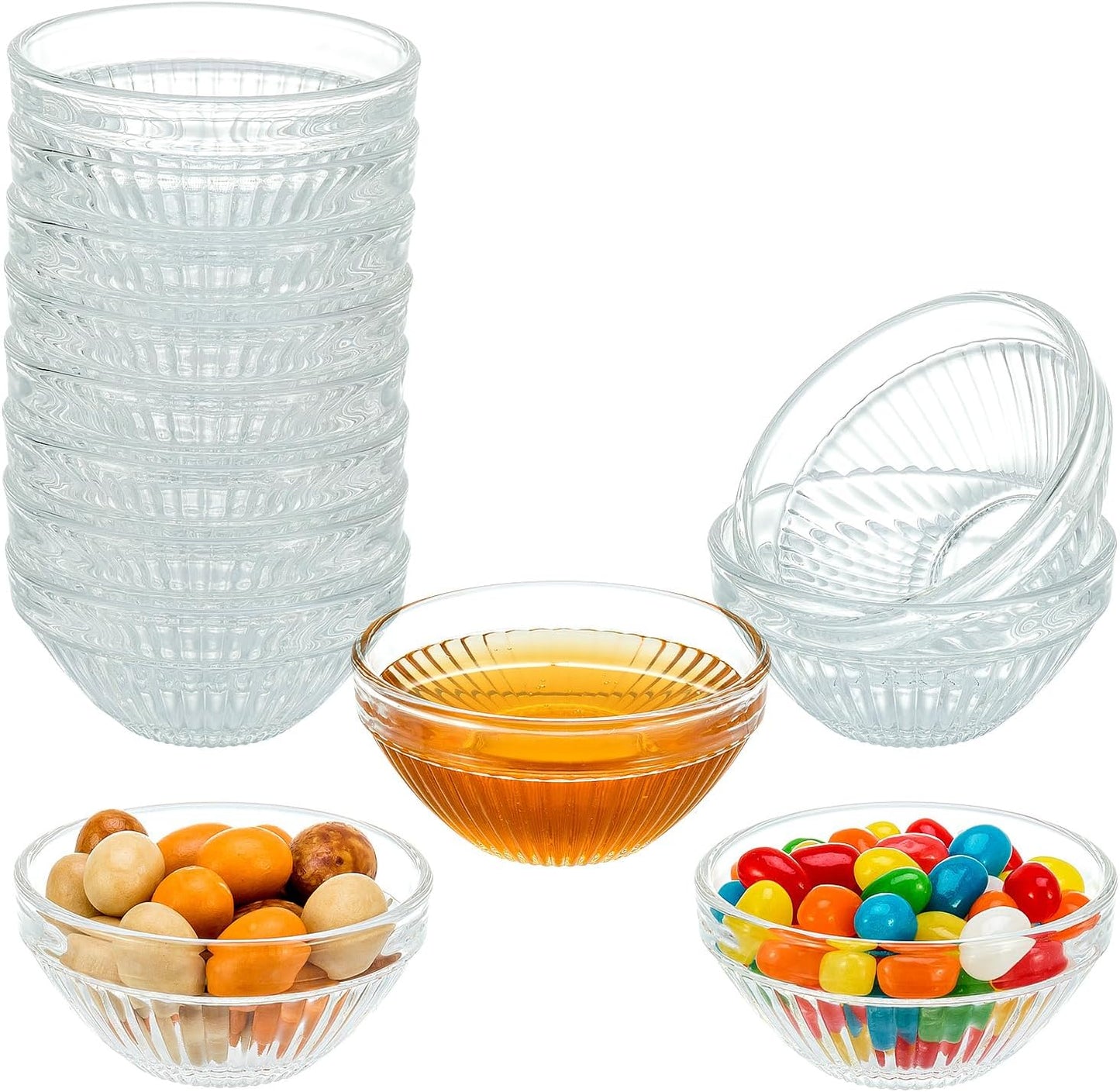 PARBEE 3" Clear Glass Pinch Bowls, 10 Pack 2.5oz Small Prep Dishes Stackable Ingredient Bowls for Spices Dipping Sauces Ice Cream Toppings, Dishwasher Microwave and Freezer Safe