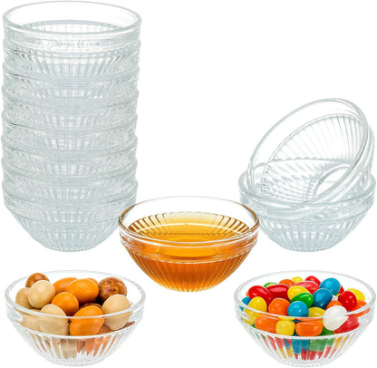 PARBEE 3" Clear Glass Pinch Bowls, 10 Pack 2.5oz Small Prep Dishes Stackable Ingredient Bowls for Spices Dipping Sauces Ice Cream Toppings, Dishwasher Microwave and Freezer Safe