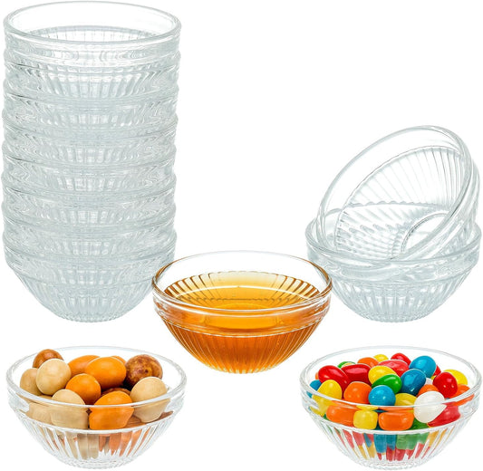PARBEE 3" Clear Glass Pinch Bowls, 10 Pack 2.5oz Small Prep Dishes Stackable Ingredient Bowls for Spices Dipping Sauces Ice Cream Toppings, Dishwasher Microwave and Freezer Safe